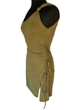 Princess Polly Olive One Shoulder Ruched Side Tie Dress 100% Recycled Materials